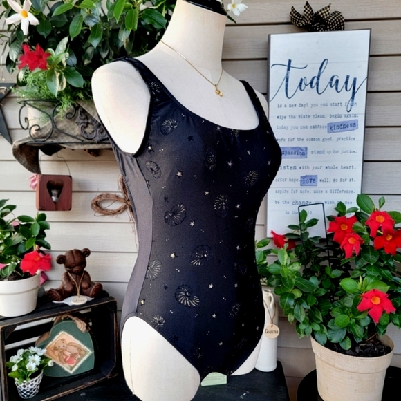 BENDIGO ♡ Gorgeous Vintage 1pc Black 'n Gold Beach Shells Bralette Swimsuit 7 - Picture 9 of 17